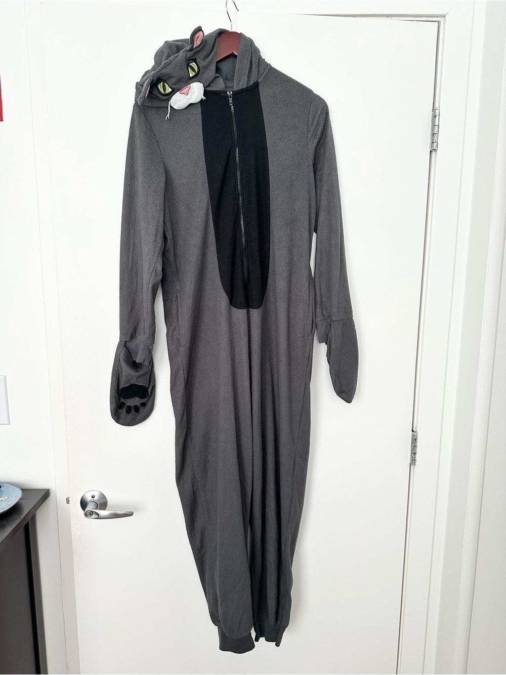 Women’s (M) Gray Cat Onesie Costume with Hood